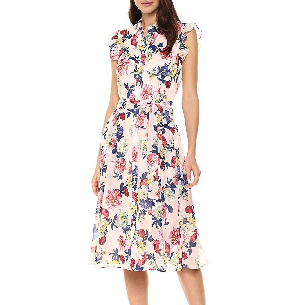 NWT Tahari Floral Chiffon Shirt Dress